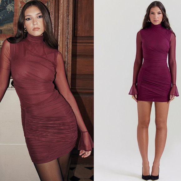 HOUSE OF CB 'Lucasta' Mulberry Gathered Mini Dress NWOT - Picture 3 of 11